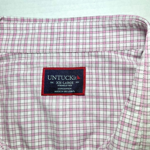 Untuckit Mens Long Sleeve Button Up Shirt Size 2XL Pink White Checks 100% Cotton - Picture 3 of 10